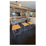 High Top Table and (6) Slat Back Bar Stools