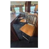High Top Table and (6) Slat Back Bar Stools