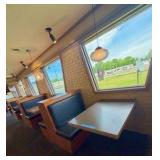 (4) Double-Back Booth seats,  (1) Single Boot seat; 5 Wall-mounted Tables