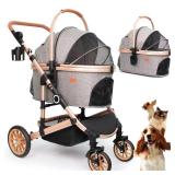 $180 Bicystar Pet Stroller for Medium Dogs - 3-in-1 Car Seat, Detachable Carrier, Up to 50 lbs, Grey