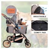 $180 Bicystar Pet Stroller for Medium Dogs - 3-in-1 Car Seat, Detachable Carrier, Up to 50 lbs, Grey