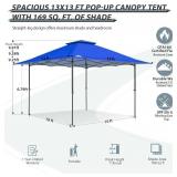 $161 Eagle Peak 13x13 Pop Up Canopy Tent, Instant Outdoor Shelter, Auto Extending Eaves, 169 sq ft