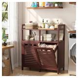 $138 Homykic Tilt-Out Laundry Hamper, Bamboo Double with 2 Removable Baskets, 20 Gal, Espresso