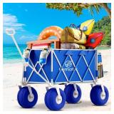 $189 Beach Wagon with 10.5' TPU All-Terrain Wheels, Heavy-Duty Folding Cart, 150L (Blue)