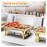 $130 ROVSUN 4-Pack 9QT Chafing Dishes with Rolled-Edge Gold & Silver Design, Folding Frame