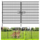 15-Panel No-Dig Fence with Gate, 32 in H x 36 ft L, Rustproof Metal Garden Edging, Black