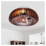 $151 20' Semicircle Flush Mount Fan Light with Remote, 6 Speeds, Quiet DC Motor, Wood