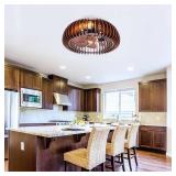 $151 20' Semicircle Flush Mount Fan Light with Remote, 6 Speeds, Quiet DC Motor, Wood