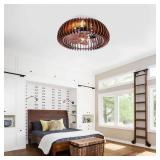 $151 20' Semicircle Flush Mount Fan Light with Remote, 6 Speeds, Quiet DC Motor, Wood