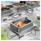 KScocina Chafing Dishes for Buffet, 4 Pack 5Qt Square Stainless Steel Set, Buffet Warmer Grey