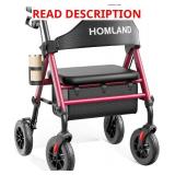 $136 HOMLAND Foldable Rollator Walker with Seat, Aluminum Frame, 8' Wheels, Height Adjustable