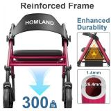 $136 HOMLAND Foldable Rollator Walker with Seat, Aluminum Frame, 8' Wheels, Height Adjustable