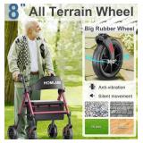 $136 HOMLAND Foldable Rollator Walker with Seat, Aluminum Frame, 8' Wheels, Height Adjustable