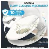 SANILO Wooden Toilet Seat with Soft Close Round - Molded Wood, Quiet Close Seat, Adjustable Fit