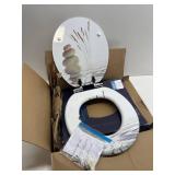 SANILO Wooden Toilet Seat with Soft Close Round - Molded Wood, Quiet Close Seat, Adjustable Fit