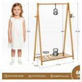 Bamboo Wood Kids Clothes Hanging Rack, Free-Standing Garment Rack for Bedroom & Living Room