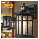 Motion Sensor Outdoor Wall Lights (2-Pack) Dusk-to-Dawn, E26, Tempered Glass, Wall-Mounted Black