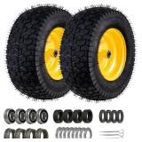 16x6.5-8 Tubeless Tire & Wheel (2 Pcs) for Riding Lawn Mower, 3' Offset Hub, Bearings