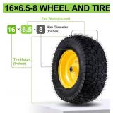 16x6.5-8 Tubeless Tire & Wheel (2 Pcs) for Riding Lawn Mower, 3' Offset Hub, Bearings