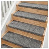 $128 MBIGM Bullnose Carpet Stair Treads Non-Slip Mats for Wooden Stairs (14, Dark Grey, 9.5 x 30')