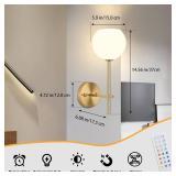 Gold Battery-Operated Wall Sconces (Set of 2), Rechargeable Wireless Lights with Frosted Glass