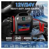 $250 8000A Jump Starter 12V/24V for Large Gas & Diesel Engines, Booster Pack LED Light