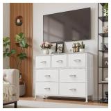 Sweetcrispy 7-Drawer Dresser with Fabric Bins, Steel Frame, Wood Top, White