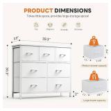 Sweetcrispy 7-Drawer Dresser with Fabric Bins, Steel Frame, Wood Top, White