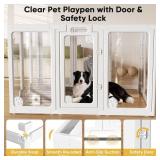 $200 Clear Acrylic Dog Play Pen Indoors 30', 10 Panels, Transparent Puppy Playpen with Door, White