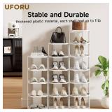 UFORU 9-Tier Vertical Shoe Rack, Plastic Stackable Shelf for Small Closets & Narrow Spaces