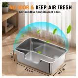 Stainless Steel Litter Box with High Sides, XL Jumbo Cat Box, Entry on Long Side