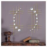 ZEXUIRU 2 Pcs Abstract Metal Wall Decor Modern Geometric Hanging Iron Sculpture Plaque Gold 24in