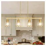 $150 Island Kitchen Light, 4-Light Gold Linear Pendant Chandeliers with Clear Glass Shades