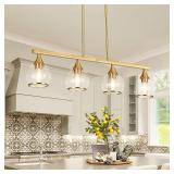 $150 Island Kitchen Light, 4-Light Gold Linear Pendant Chandeliers with Clear Glass Shades