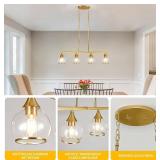 $150 Island Kitchen Light, 4-Light Gold Linear Pendant Chandeliers with Clear Glass Shades