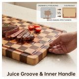 THETCHRY Acacia Cutting Board with Juice Grooves & Handles, 17x12x0.8, Large Serving Tray