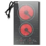 $150 Karinear Portable 2-Burner Electric Cooktop, 110V, Countertop or Built-in, 12' Ceramic