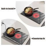 $150 Karinear Portable 2-Burner Electric Cooktop, 110V, Countertop or Built-in, 12' Ceramic