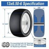 Cubesprings 13x6.50-6 Mower Tires, Flat-Free Front, 3/4, 5/8, 1/2 Bearings, White Rim, 2Pack