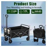 Collapsible Wagon Cart Foldable 120L 360lbs Capacity, Lightweight Portable Beach Wagon, Shopping Carts with Wheels for Grocery, Camping, Shopping, Garden Cart