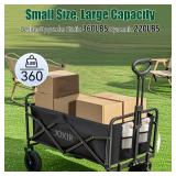 Collapsible Wagon Cart Foldable 120L 360lbs Capacity, Lightweight Portable Beach Wagon, Shopping Carts with Wheels for Grocery, Camping, Shopping, Garden Cart