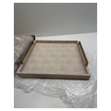 Large Ottoman Tray for Coffee Table,Square Shagreen Leather Decorative Tray with Gold Handles for Living Room Decor