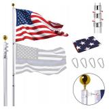 Panta 20FT Telescoping Flag Pole Kit, Extra Thick Heavy Duty 14 Gauge Telescopic Flagpole Fly 2 Flags, Outdoor Aluminum Inground Flag Poles with 3x5 American Flag for Residential, Yard or Commercial