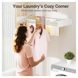 Wall Mounted Clothes Drying Rack Folding Indoor, Foldable Laundry Drying Rack Collapsible,Invisible, Space Saving, Retractable Towel Drying Rack, with Wall Template(6 Drying Rods, White 40')