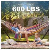 GAFETE Double Hammock with Stand for Outside, Upgraded Spreader Bar, Heavy Duty Space Saving Steel Stand 2 Person, Side Pockets, Easy Assembly, 600lbs Weight Capacity, Indoor & Outdoor (Classic Red)