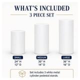 $300 Crafts Central White Metal Cylinder Pedestal Stands - 3 Pieces Stands - White Party Stands for Wedding Party, Babyshower and Events - 36'(L), 30'(M), 24'(S)