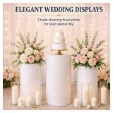 $300 Crafts Central White Metal Cylinder Pedestal Stands - 3 Pieces Stands - White Party Stands for Wedding Party, Babyshower and Events - 36'(L), 30'(M), 24'(S)