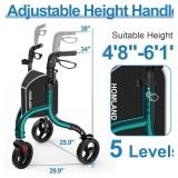 $150 HOMLAND 3 Wheel Walkers for Seniors, Foldable Wheeled Rollator with Cane Hold and Cup Hold, Lightweight Three Wheel Rolling Walker Height Adjustable for Seniors
