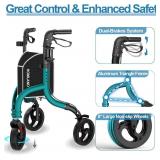 $150 HOMLAND 3 Wheel Walkers for Seniors, Foldable Wheeled Rollator with Cane Hold and Cup Hold, Lightweight Three Wheel Rolling Walker Height Adjustable for Seniors