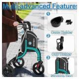 $150 HOMLAND 3 Wheel Walkers for Seniors, Foldable Wheeled Rollator with Cane Hold and Cup Hold, Lightweight Three Wheel Rolling Walker Height Adjustable for Seniors